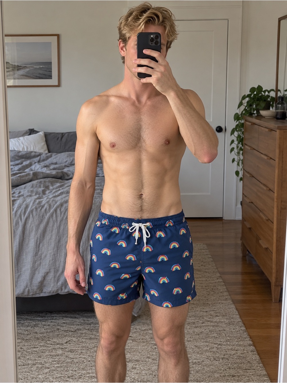chubbies Navy Rainbow Print Swim Trunks